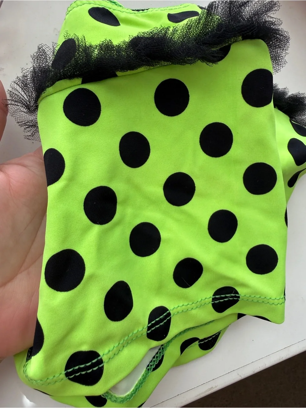 Neon Green Polka Dot Dance Set for Kids - Halter Crop Top & Shorts CM